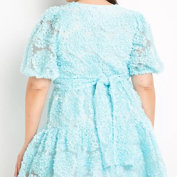 ELLOQUI Iced Aqua Sheer Mini Dress. NWOT Size 24 - Picture 3 of 3